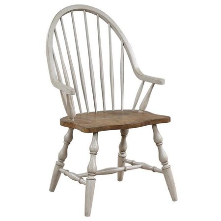 SUNSET TRADING Sunset Trading DLU-CG-C30A-GO 41 x 23.5 x 25 in. Country Grove Windsor Dining Chair with Arms  Distressed Light Gray & Medium Walnut DLU-CG-C30A-GO